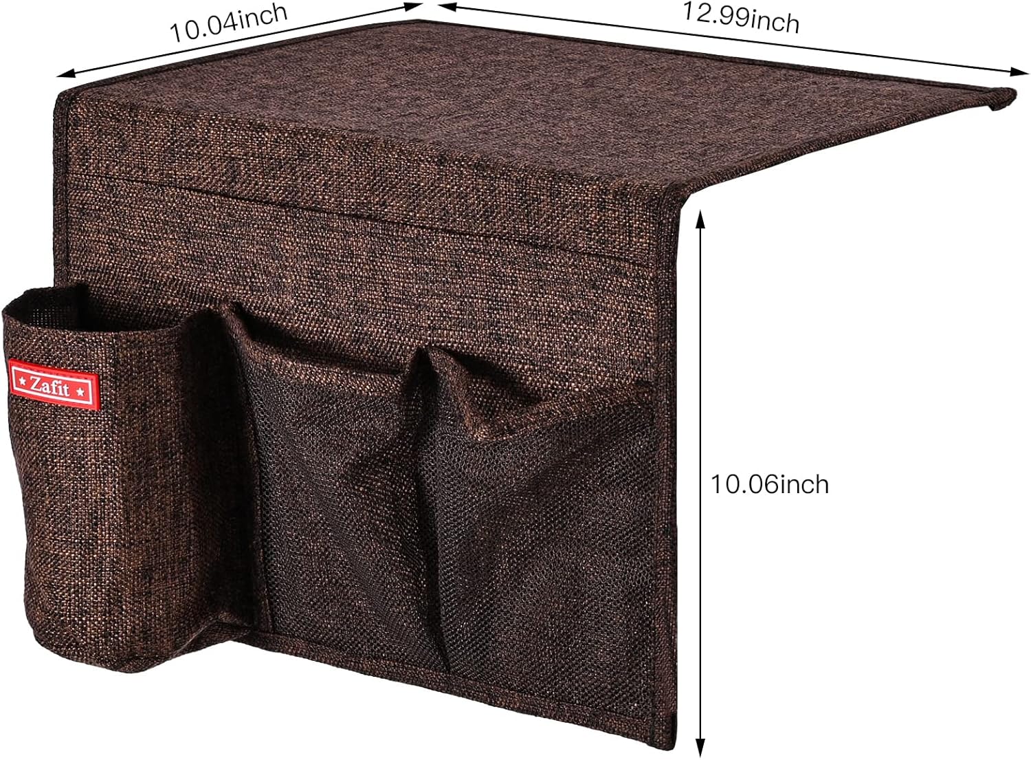 Linen 4 Pockets Bedside Caddy, Bedside Storage Organizer for Magazine, Remotes, Phone (Coffee)