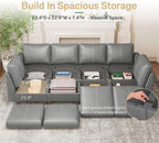 SITJOY 118" Faux Leather Modular Sectional Sofa with Storage, Mid Century Modern Sectional Couches for Living Room, Soft Padded Armrests, 8 Seat Sofa Bed, Gray