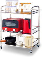 susunnus Stainless Steel Cart with Wheels 3 Tier,Stainless Steel Kitchen Cart,Utility Cart,Metal Cart with Wheels,Suitable for Various Occasions,Movable,Gift Tools