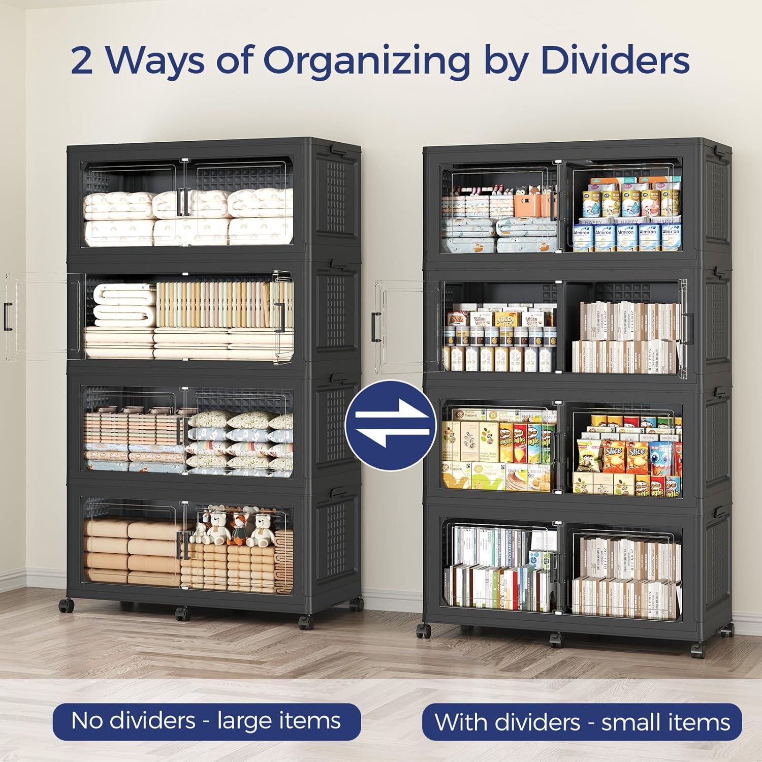 150GAL Extra Large Storage Bins with Lid, 600Qt Stackable Closet Organizers and Drawers, Collapsible Storage Bins with Wheels, Folding Containers for Home, Kitchen Office, 3Pack Black