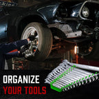 ALOANES 78-Slot Metal Wrench Organizer, Heavy Duty Wrench Organizer Tray for Tool Box, Fit SAE & Metric Wrench Storage, 6 Pack Wrench Holders(Green)