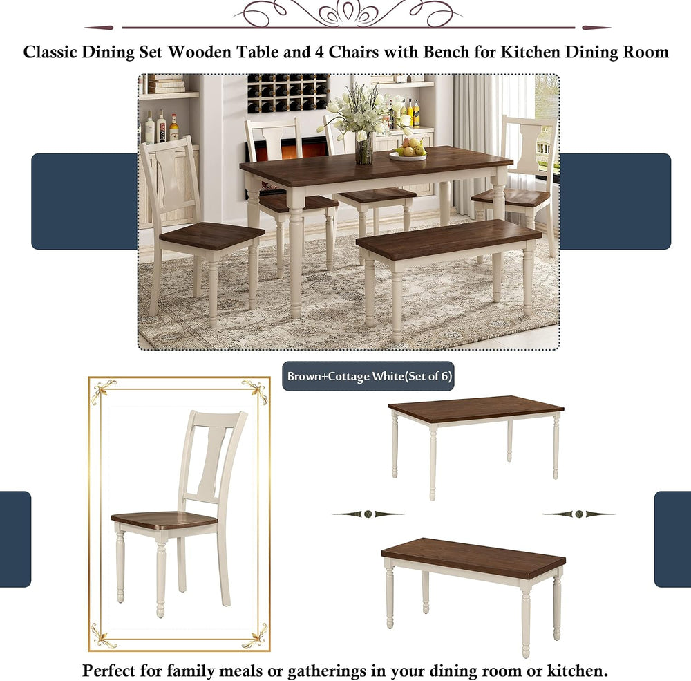 LUMISOL 60" Farmhouse Kitchen Table Set for 4-6