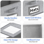Aokeyee Hat Organizer for Baseball Caps - 2PCS Stackable Storage with Clear Window Lid, Flip-Top Access, Space-Saving Hat Box for Closet, Breathable Fabric (Grey)