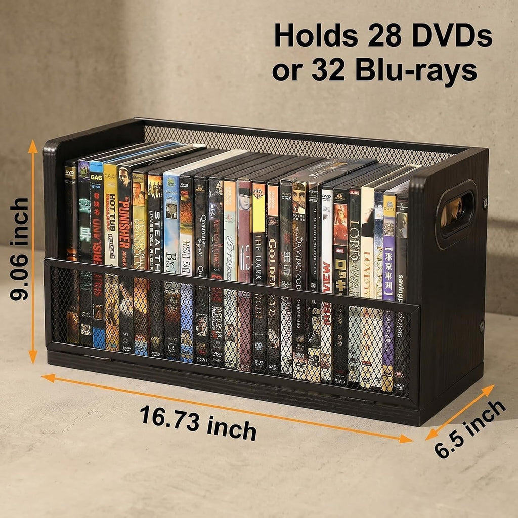 DVD Storage Rack 2-Pack with Handles, Holds 56 DVD or 64 Blu-ray Cases | Portable DVD Case Holder for Desktop, Closet, Video Games, Books & Movies, Black