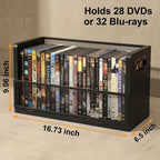 DVD Storage Rack 2-Pack with Handles, Holds 56 DVD or 64 Blu-ray Cases | Portable DVD Case Holder for Desktop, Closet, Video Games, Books & Movies, Black