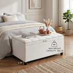 Storage Ottoman Bench 35 inch Linen Bench for Living Room | Multi-functional Ottoman with Storage with Hinged Lid for Bedroom End of Bed, Entryway Shoe Seat Easy Assembly, Linen Beige