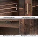 FORTUNETEC 31.5" Sideboard Buffet Cabinet with Arched Glass Doors Set of 2 | Modern Accent Cabinet, Modular Media Console with Storage, Adjustable Shelves, for Living Dining Room Entryway, Dark Walnut