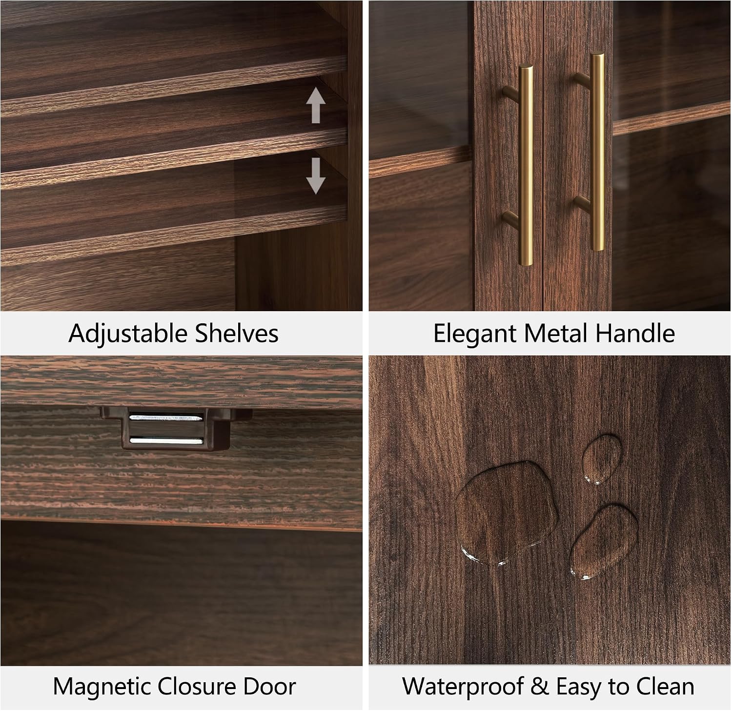 FORTUNETEC 31.5" Sideboard Buffet Cabinet with Arched Glass Doors Set of 2 | Modern Accent Cabinet, Modular Media Console with Storage, Adjustable Shelves, for Living Dining Room Entryway, Dark Walnut