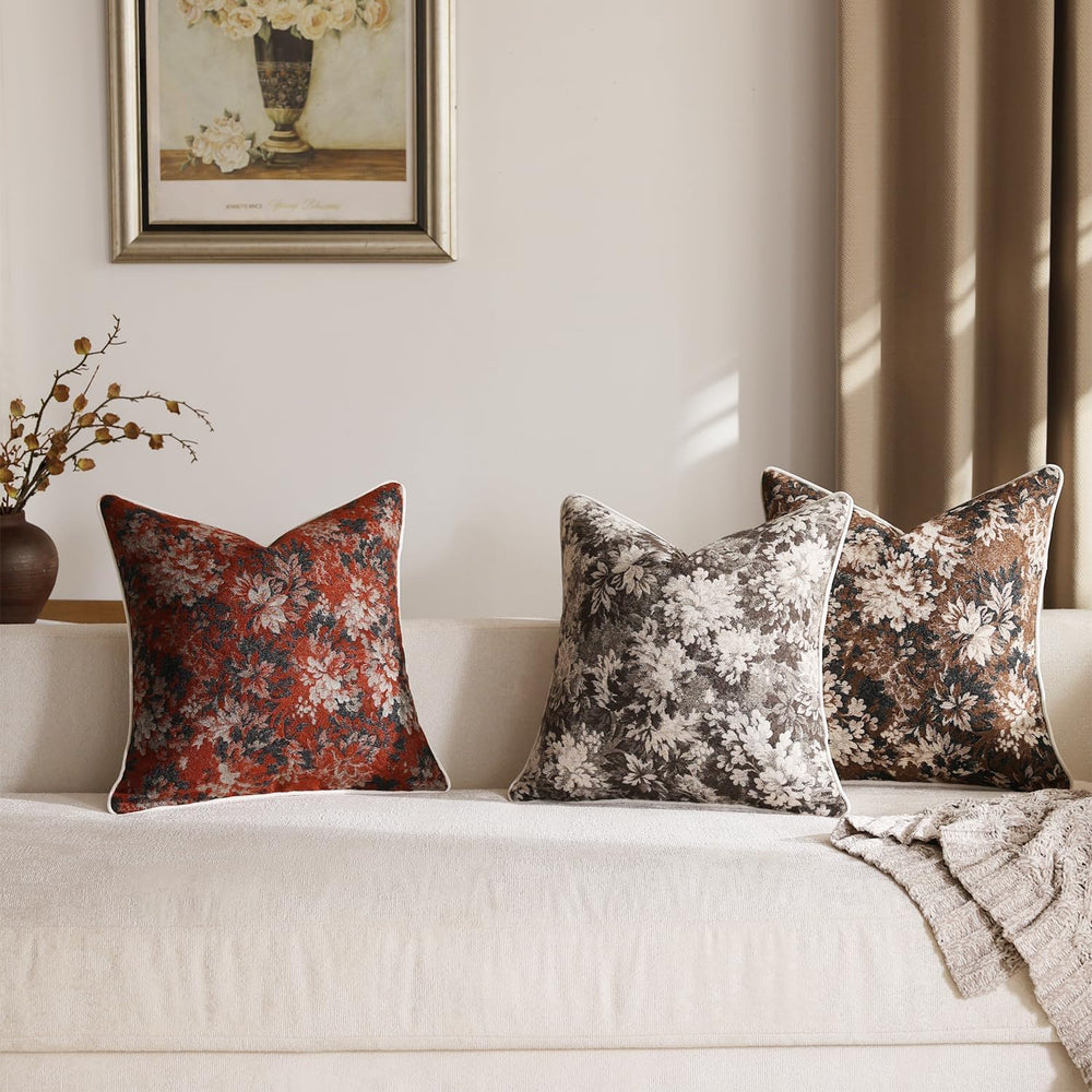 DEZENE Pack of 2 Vintage Floral Throw Pillow Covers 20x20 Boho Farmhouse Acce...