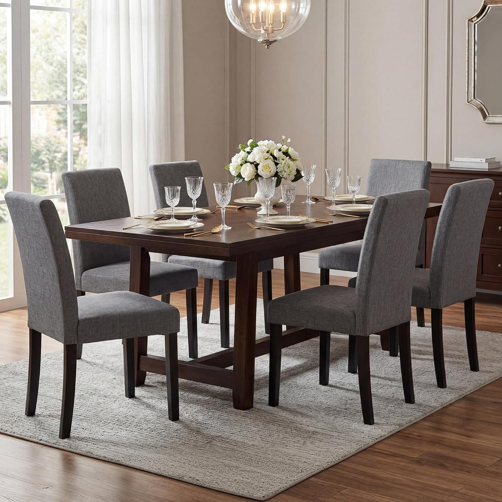 LSSBOUGHT Modern Dining Chair Set of 6 Urban Style Linen Kicthen Chairs with ...