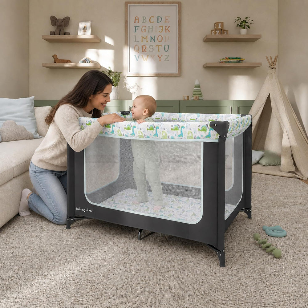 Dream On Me Zodiak Portable Playard, Compact for Travel, Carry Bag, Gray/Green