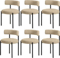 Boucle Dining Chairs Set of 6, Beige Dining Chairs with Upholstered Seat and Round Back, Mid-Century Modern Kitchen Chairs for Dining Room, Restaurant