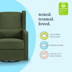 Carter's by Davinci Arlo Recliner, Performance Forest Green Linen | Glider Recliner Nursery Chair w/ 360° Swivel - GREENGUARD Gold & FSC Certified - Water & Stain Resistant Glider Rocking Chair