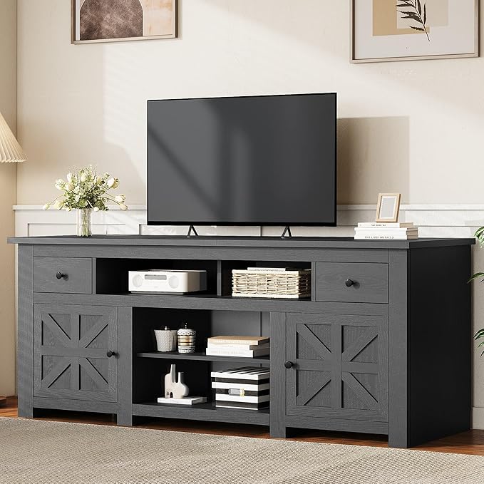 YITAHOME TV Stand for 75/80 Inch TV, Entertainment Center, TV Cabinet with Drawers and Power Outlet, Black TV Console for Living Room Furniture (70 Inch Lenght 30 Inch High)