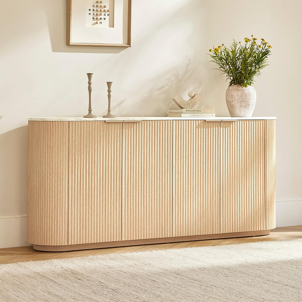 CHITA 70" Sideboard Buffet Cabinet with Storage, Fluted Accent Cabinet w...
