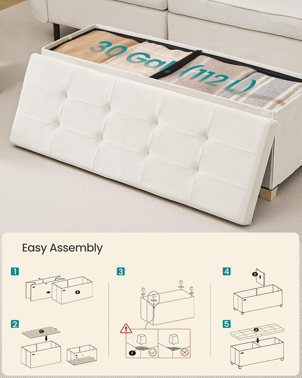 SONGMICS Storage Ottoman Bench with Legs, Folding Ottoman Foot Rest with Flip...
