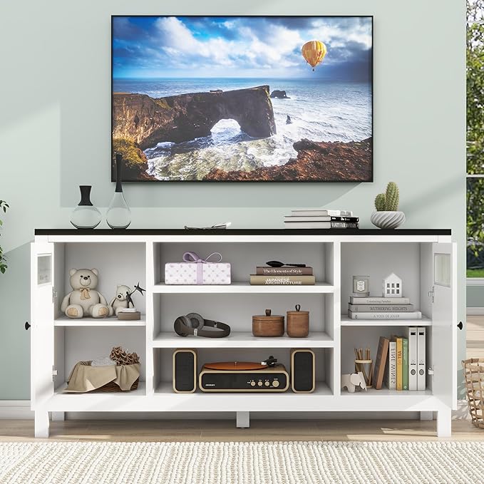 White Tv Stands for Living Room: 63 Inch Tv Cabinet for Tvs Up to 75 Inch, Tall Entertainment Center with Storage, Modern Fluted Media Console for 60 65 70 75 Inches Television (White)