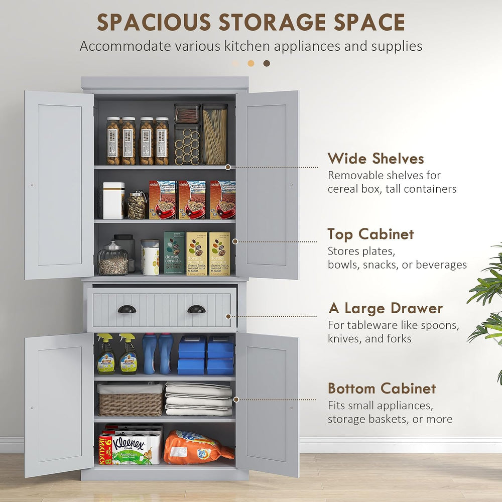 HOMCOM 72" Kitchen Pantry Cabinet Freestanding Tall Storage Cabinet Gray...