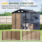 Breezz 8x6FT Outdoor Steel Storage Shed with Clear Window, Lockable Doors, Weather-Resistant Metal Tool Shed for Garden, Backyard, Patio, and Utility Storage.Brown