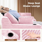 80'' Double Chaise Lounge Chair Indoor, Sofa with Cup Holders 4pcs Pillows | Luxanimarion Deep Seat Sofa with Cup Holders Oversized Boneless Bed for Living Room Bedroom, Corduroy Pink