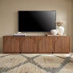 Yechen Fluted Walnut TV Stand with Arched Reeded Design Doors, Modern Entertainment Center with Storage for Up to 65 Inch, TV Media Console, TV Cabinet for Living Room, Bedroom(1 PCS)