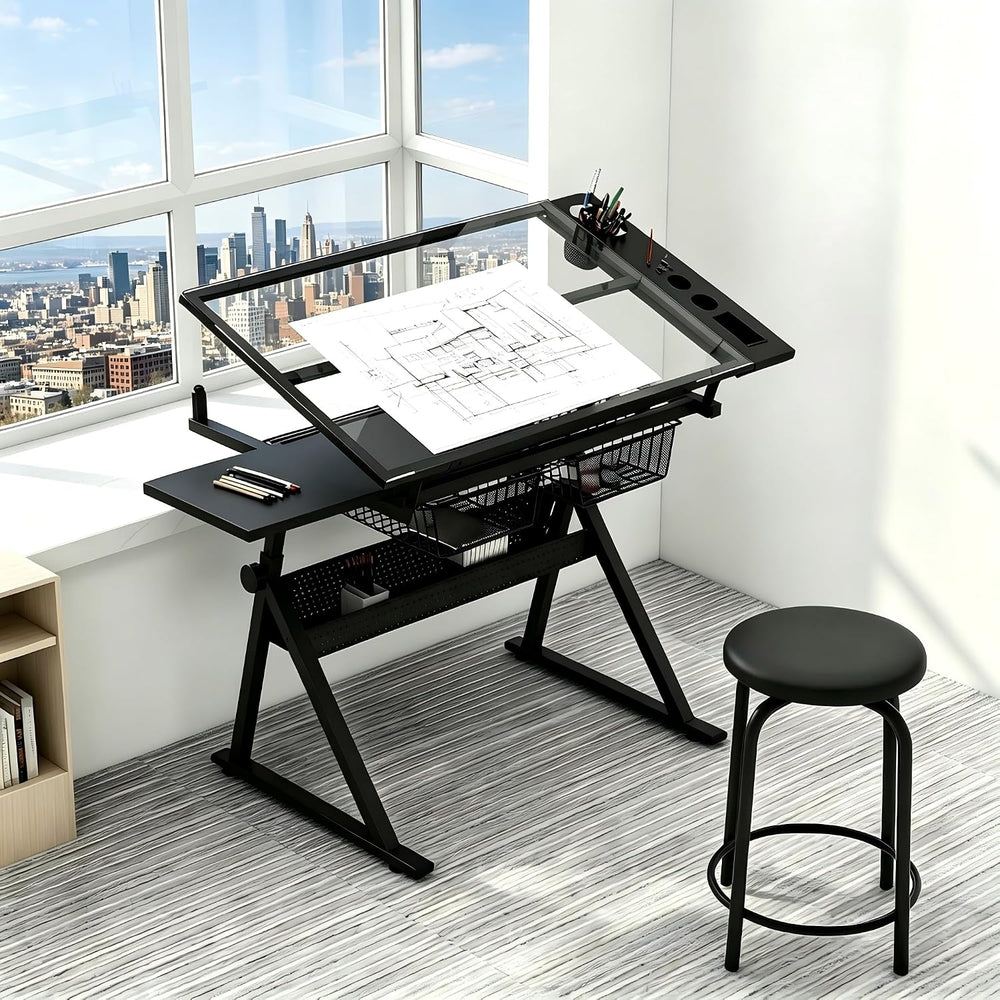 Garvee Drafting Table w/Stool, Height Adjustable Drawing Table | Multifunctio...