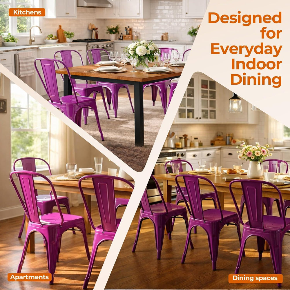 Metal Dining Chairs Set of 2 Enchanting Purple | Stackable Tolix Style Chairs...