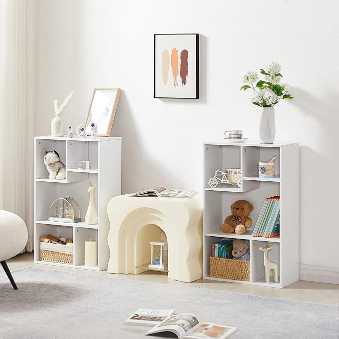 VECELO 5 Cube Modern Bookcases, 3 Tier Bookshelves, 31 Inch High Cubby Storage Organizer, Shelf Hight Up to 12.8 Inches Suit for Most Books, Vertical or Horizontal Use Available,Pearl White