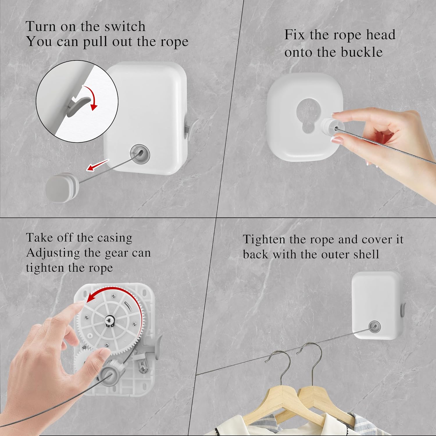 JOOM Retractable Clothesline Heavy Duty Clothes Drying Laundry Line Wall Mounted Easy Hanging Clothes Drying Laundry Line Retracting Hanging Lock to Prevent Sagging (Flat,White)