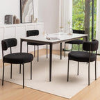 Boucle Dining Chairs Set of 4, Mid Century Modern Dining Room Chairs with Metal Legs, Upholstered Kitchen Chairs for Dining Room, Kitchen (Black)
