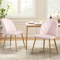 Velvet Dining Chairs Set of 2, Upholstered Mid Century Modern Dining Chairs, Armless Accent Chair with Metal Gold Legs for Living Room, Kitchen, Dining Room, Pink