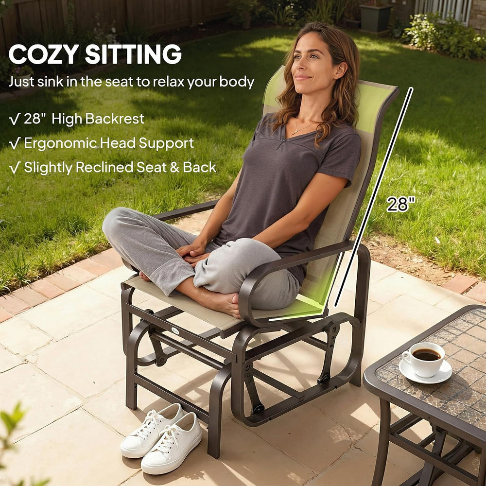 Outsunny Outdoor Glider Chair Set of 2, Smooth Gliding Mechanism, Khaki | Gli...