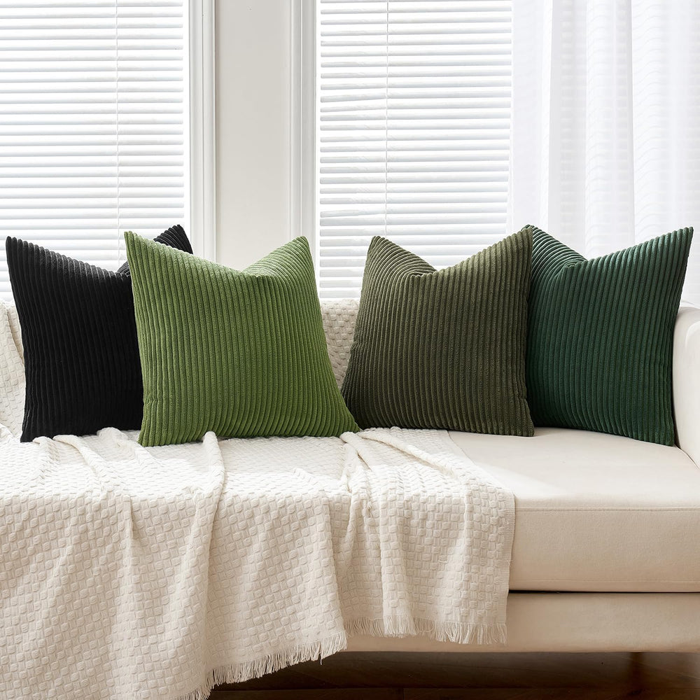 MIULEE Corduroy Decorative Christmas Pillow Covers Neutral Green 18x18