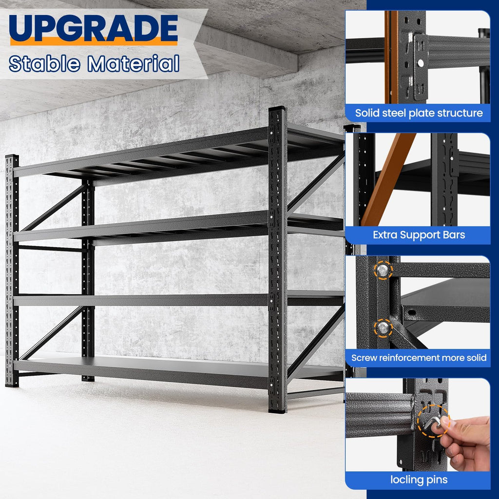 MIIIKO 75" W Storage Shelves,8000LBS Metal Garage Storage Shelving,Heavy Duty Adjustable Unit Storage Shelves for Warehouse,Basement,75" W x 24" D x 70" H,Black