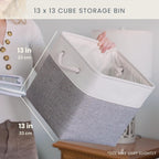 OrganiHaus 13x13 Cube Storage Bins 4 Pack, Foldable Cube Storage Organizer w/ Rope Handles, Collapsible Fabric Bins for Toys, Clothes & Closet Organization, Fabric Square Baskets - Off-White