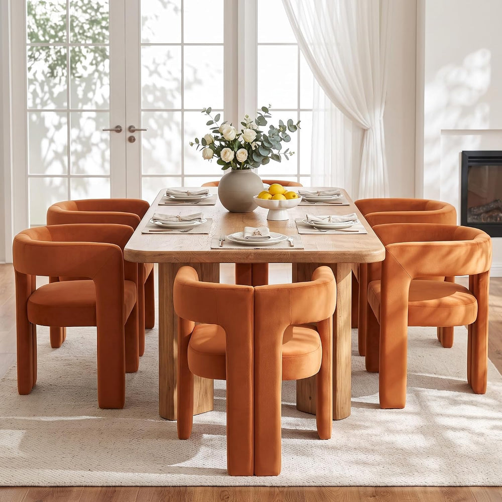 VESCASA Modern Barrel Dining Chairs Set of 6 with Open Back, Orange Velvet
