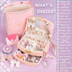Princess Jewelry Box for Girls with Hair Accessories,Girls Hair Clips Bows Set, Fashion Hair Styling Kit with Mirror,Pink Sparkle Trinket Box Includes Hair Clips