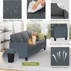STHOUYN 73" W 3 Seater Sofa Couch with USB Ports, Grey Comfy Couches for Small Spaces, Mid Century Modern Couch Loveseat for Living Room, Apartment, Bedroom (Dark Grey)