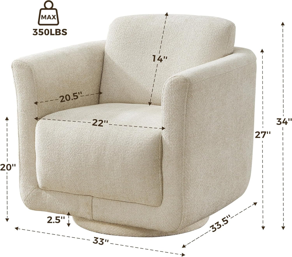 Swivel Accent Chair, 360° Chenille Barrel Armchair for Living Room, Linen