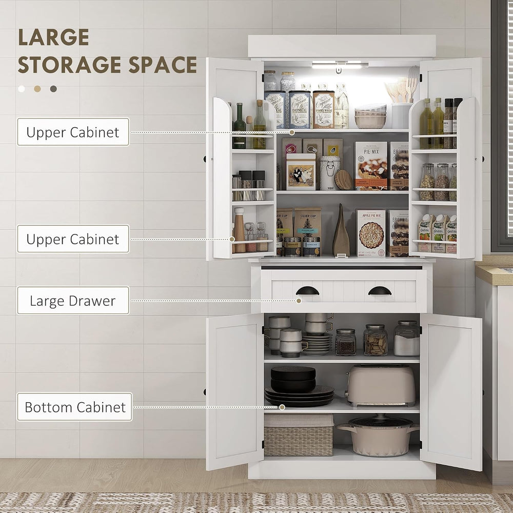 71" Freestanding Kitchen Pantry Cabinet with Motion Sensor Light,Storage...