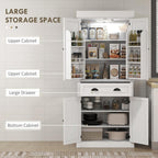 71" Kitchen Pantry, Storage Cabinet with Motion Sensor Light, 6 Door Shelves, Drawer & 4 Adjustable Shelves, White, Easy to Maintain, for Dining Room
