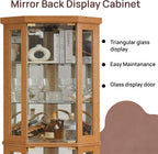70" Lighted Corner Curio Cabinet,Inside Mirror Corner Glass Display Case with Tempered Glass Door for Living Room, Antique Collectibles, Wine & Bar Glass Storage, Lights Included