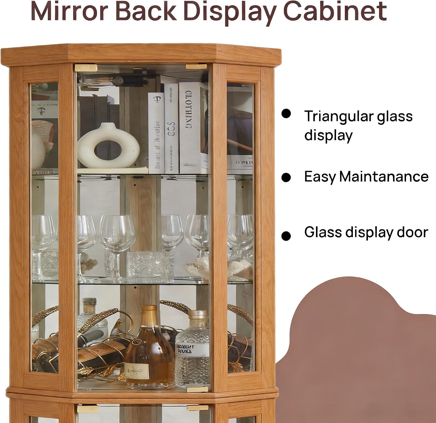 70" Lighted Corner Curio Cabinet,Inside Mirror Corner Glass Display Case with Tempered Glass Door for Living Room, Antique Collectibles, Wine & Bar Glass Storage, Lights Included