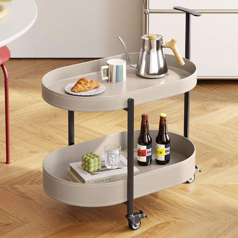 Guyii 2 Tiers Storage Rolling Cart 360 Rotating Side Table Modern End Table L...