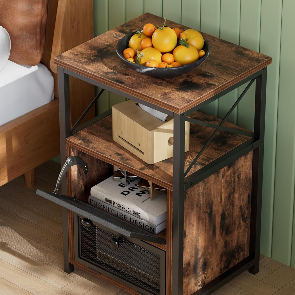 VECELO End Side Table, Modern Night Stand with Storage Space and Door, Set of...