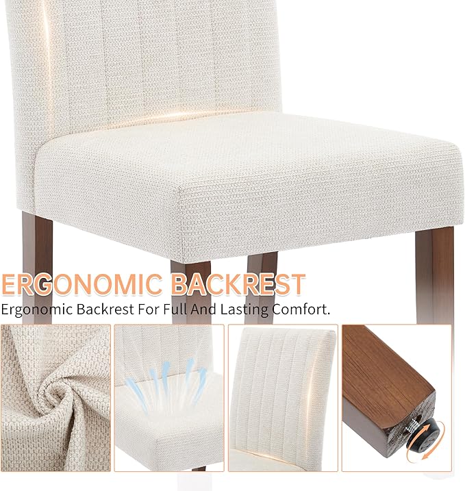 Upholstered Dining Chairs Set of 2, Button Tufted Parsons Chairs with Wood Legs and Padded Seat, Modern Fabric Side Chairs for Dining Room Kitchen Farmhouse Hotel, Beige