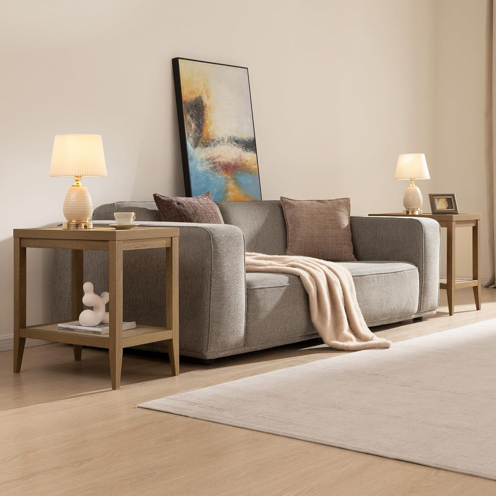 SICOTAS Rattan Living Room Side Table, 2 Pieces End Table with Storage