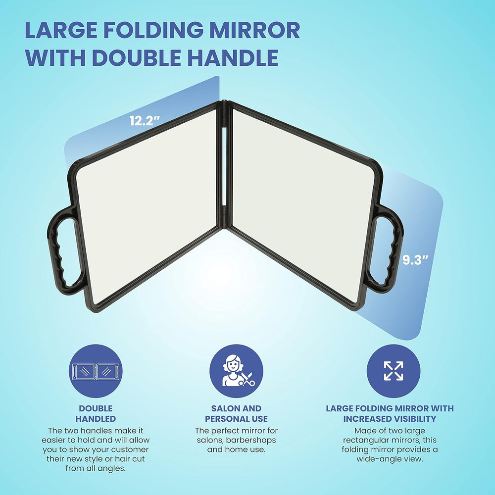 Large Folding Mirror with Double Handle - Rectangular Salon Barber Mirror