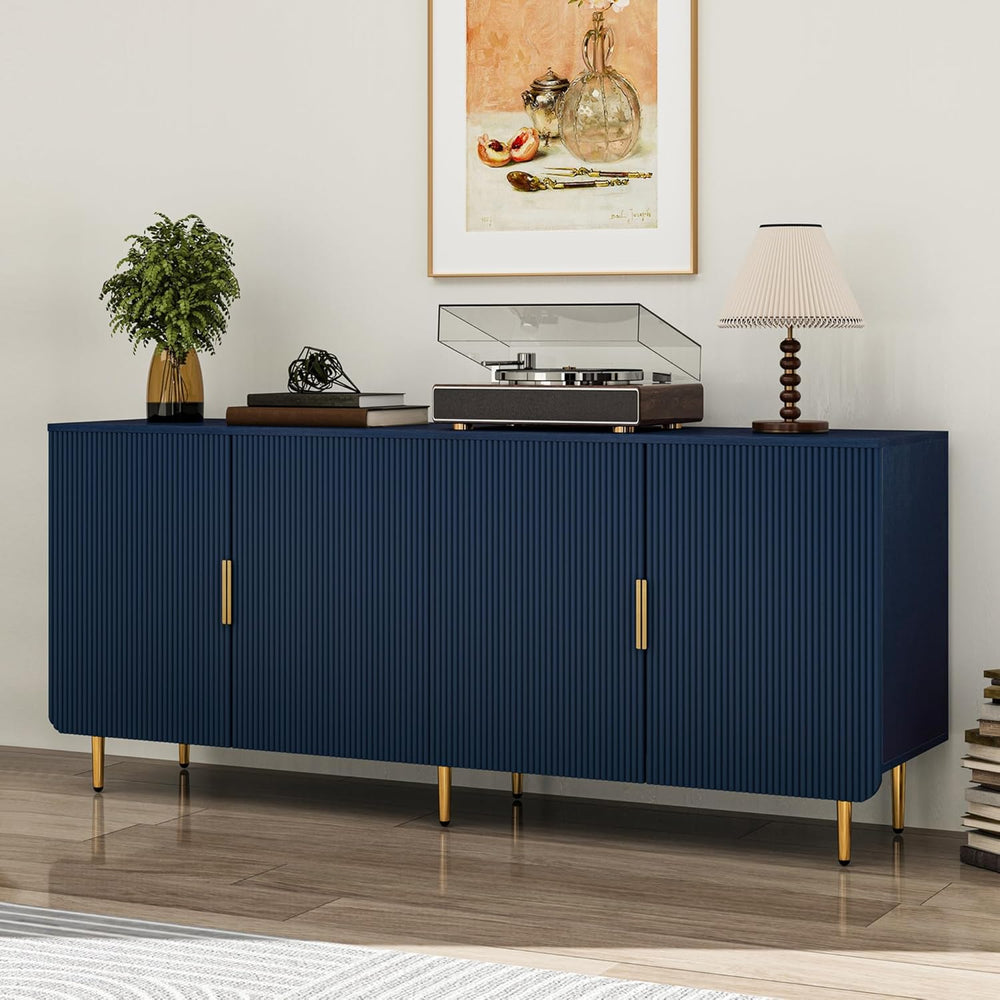 65" Fluted Sideboard Buffet Cabinet with Storage, Blue