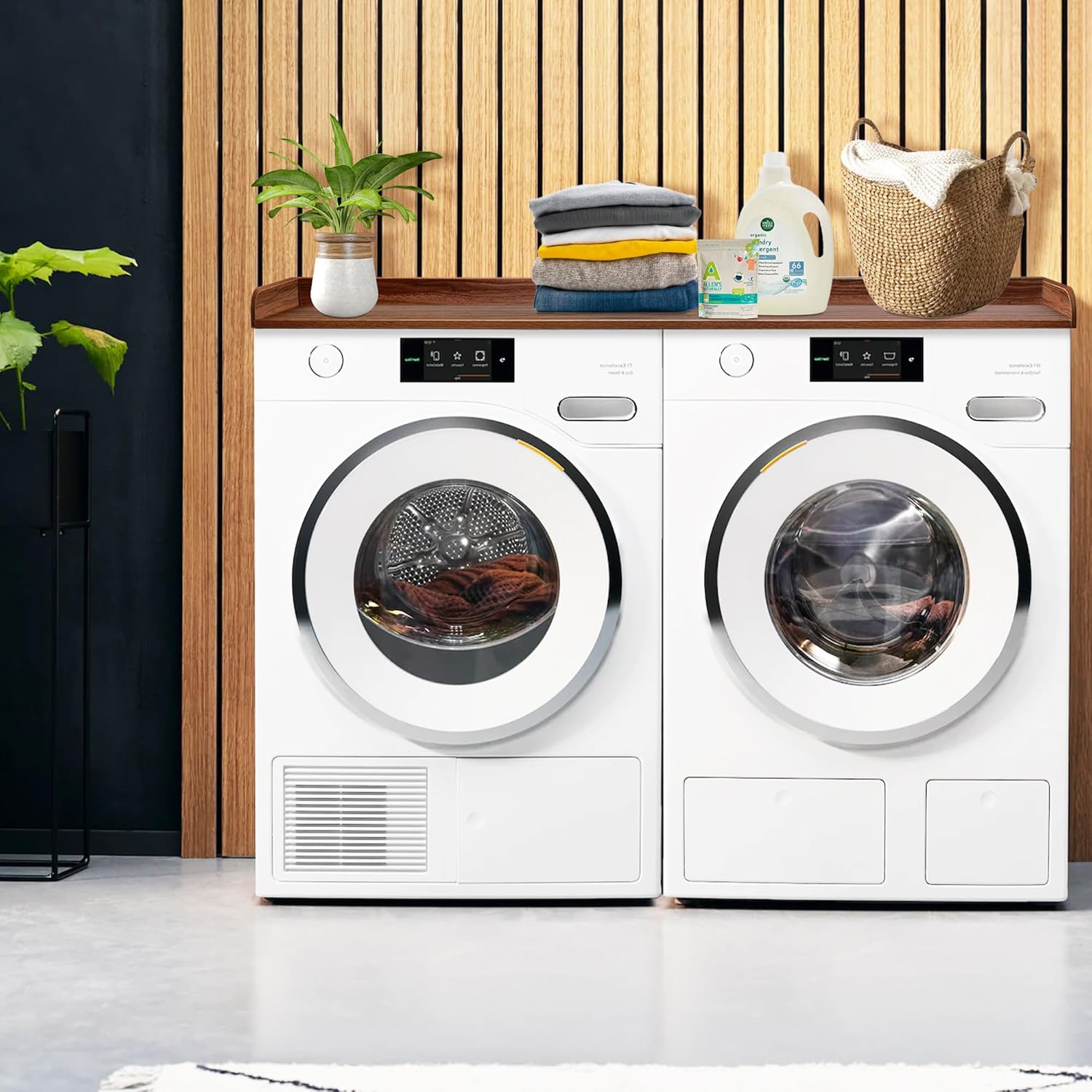 Royxen Laundry Countertop Solid Wood, Countertop for All Front-Loaded Washing Machine and Dryer, Extra Room for Laundry Room, Walnut Color